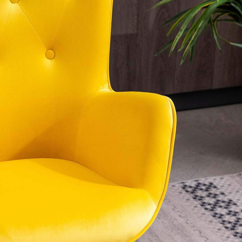 Roundhill Furniture AC155YL Doarnin Silky Velvet Tufted Button Accent Chair, ...