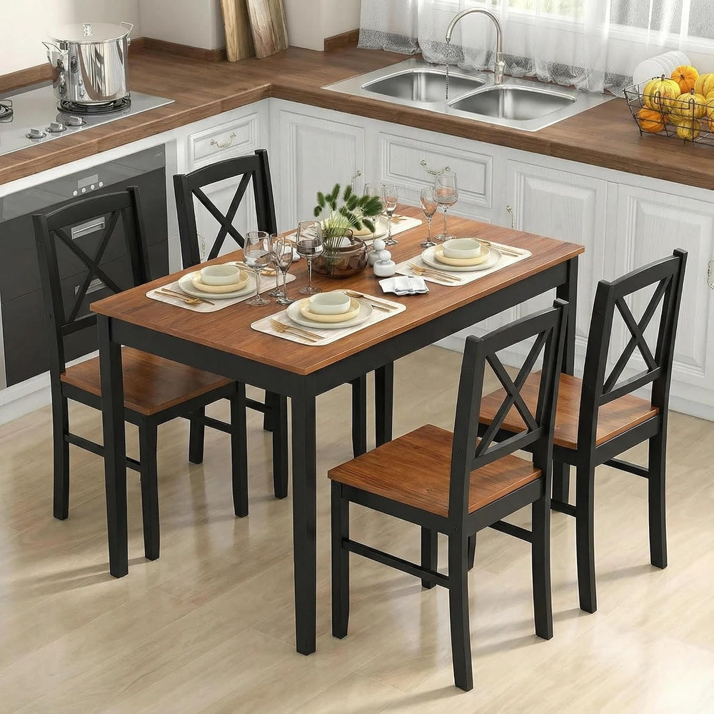Tangkula Mid-Century Modern Dining Table Set for 4, Wood Kitchen Table Set