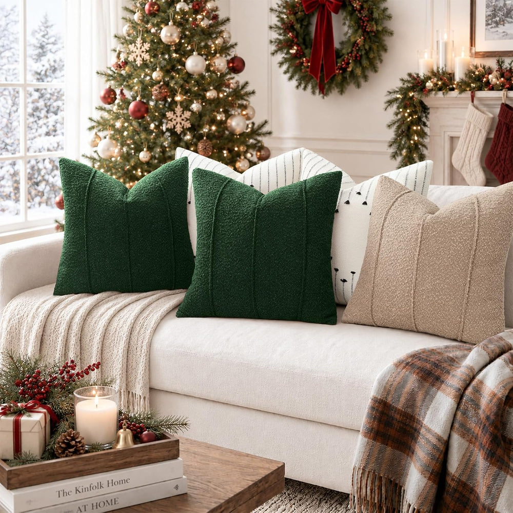 YCOLL Christmas Green Boucle Pillow Covers 24x24 Set of 2, Textured Christmas...