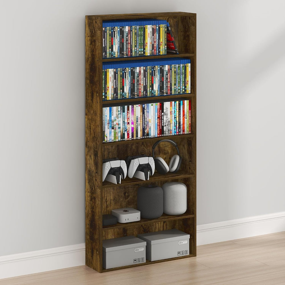 Furinno Basic DVD Shelf, 6-Tier Media Shelf, CD Rack, Amber Pine
