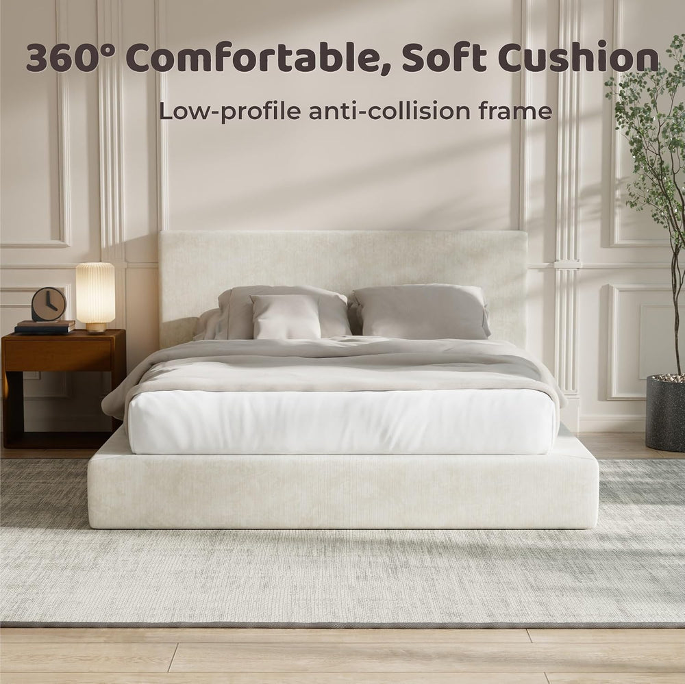 RECCI AirFrame Queen Upholstered Bed Frame with Plush Padded Headboard