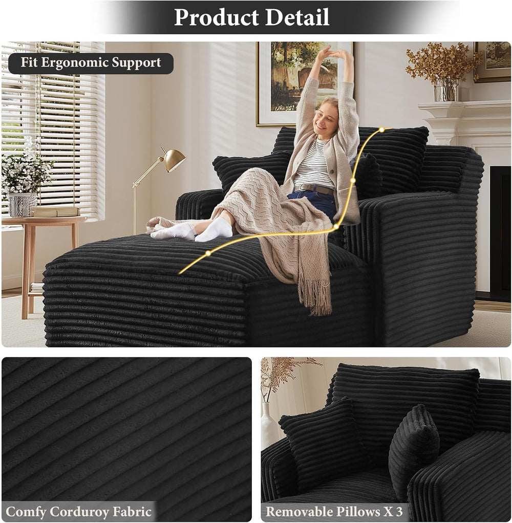 65.4" Chaise Lounge Chair Indoor, Oversized Boneless Couch