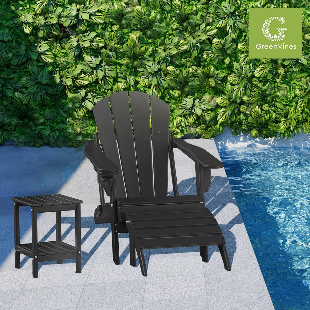 GREENVINES Adirondack Ottoman, HDPE Plastic, Black