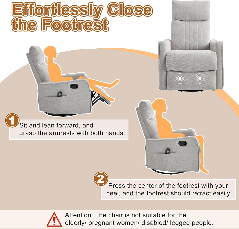 Manual Swivel Rocker Recliner Chair for Adults, Overstuffed Recliner Glider w...
