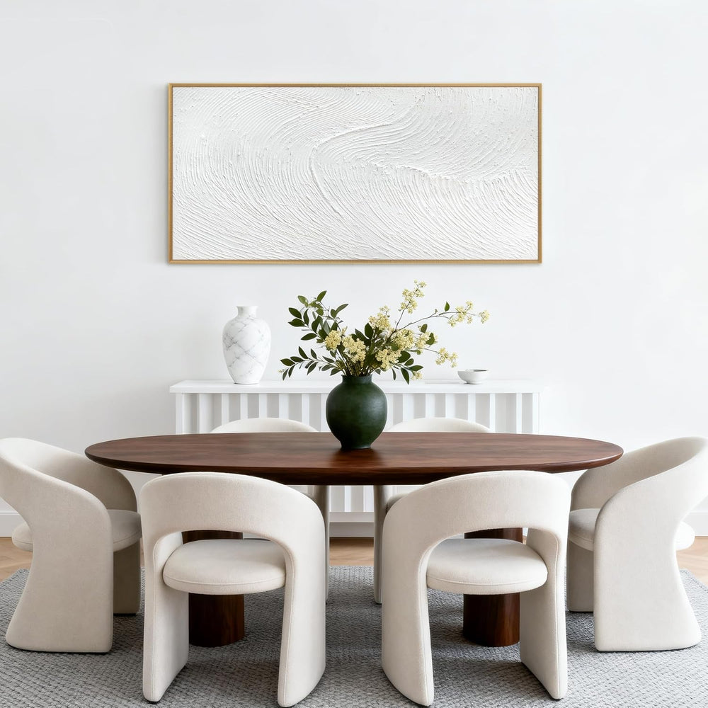 Large 100% Handmade Abstract Oil Painting White Texture Framed Wall Art