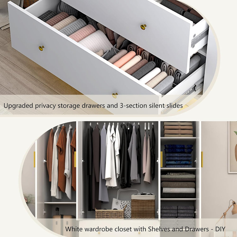 jiteentarou 4 Door Wardrobe Closet with Mirrors and LED Lights, Bedroom Armoi...