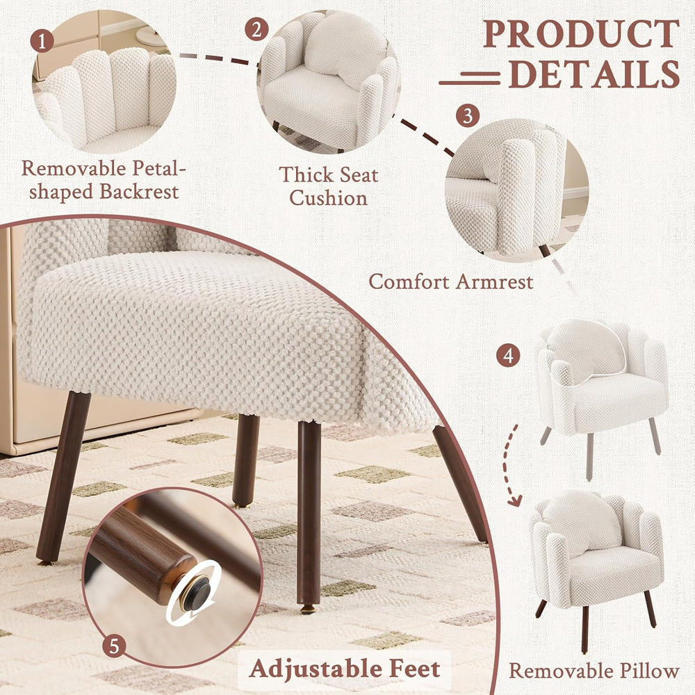 Furniliving Velvet Vanity Chair, Shell Accent Chair with Wooden Legs & Pi...