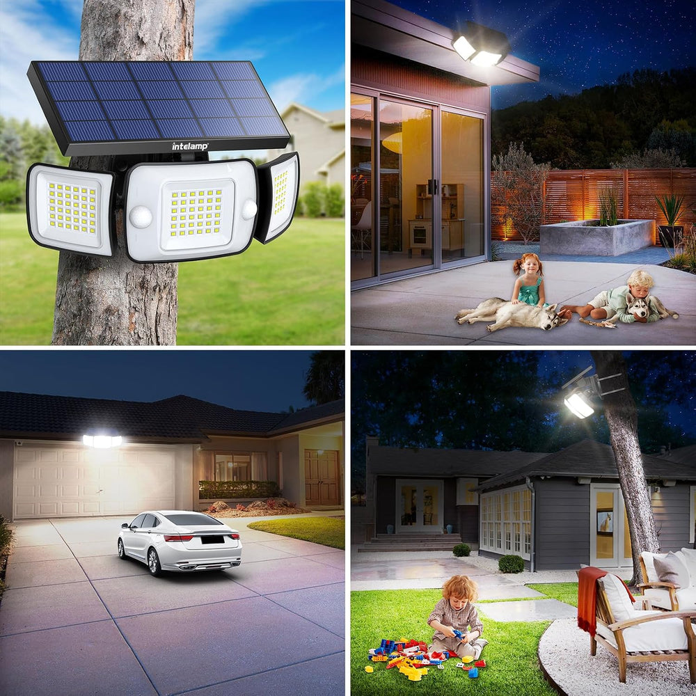 intelamp Outdoor Solar Flood Lights Waterproof Dual Motion Sensor 180°