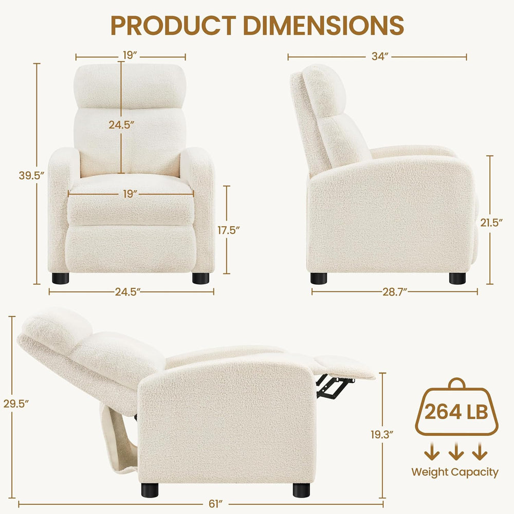 Yaheetech Recliner Chair with 3 Adjustable Angles Living Room Chairs Ivory