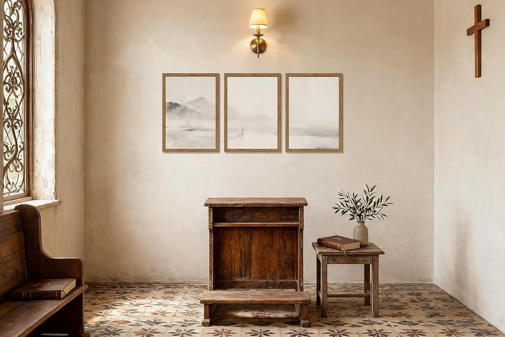 Framed Jesus Leaves the 99 Sheep Canvas Wall Art Set of 3, Neutral Christian ...