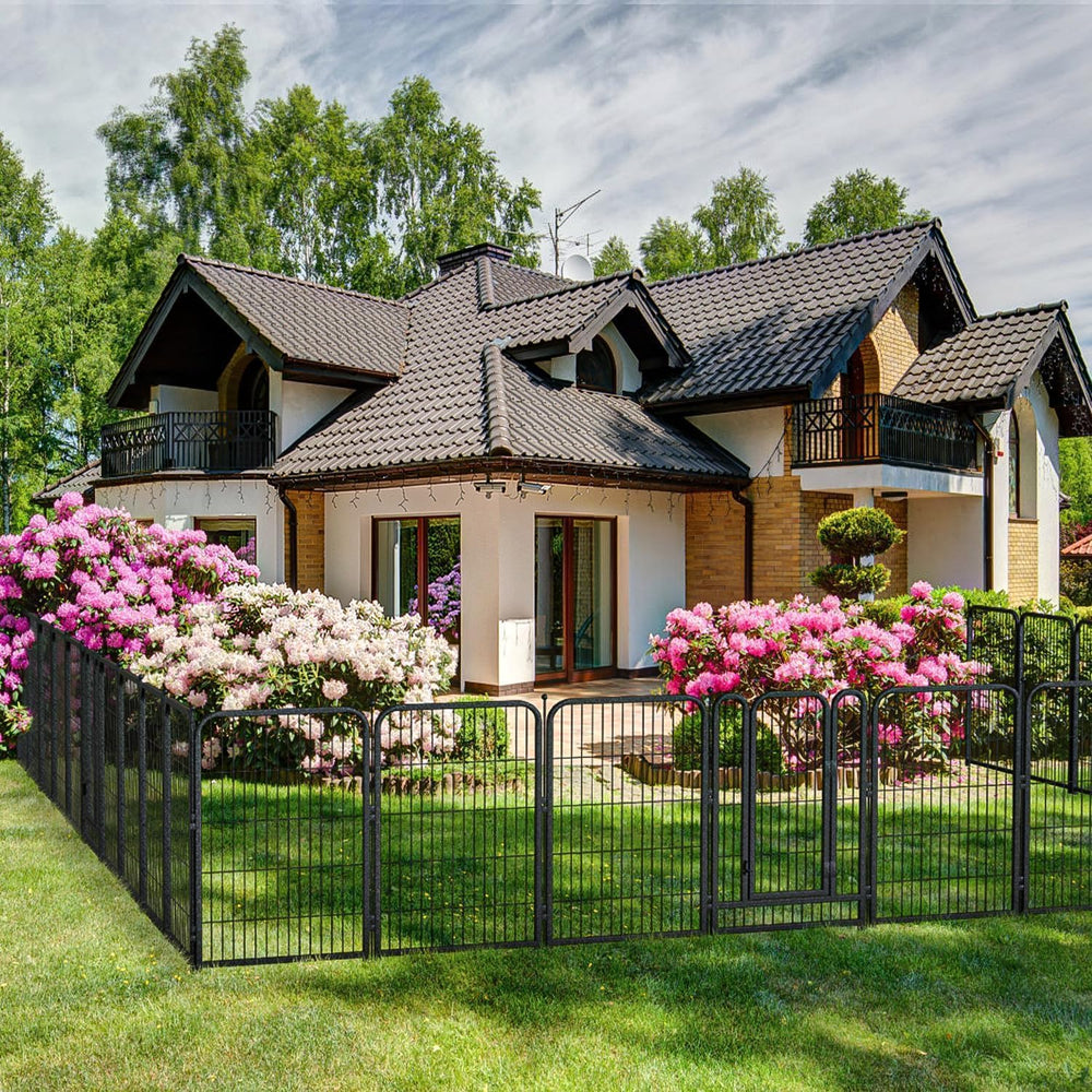 Decorative Garden Metal Fence 31.4ft (L)×24in (H) with 14 Panels 2 Gate Outdo...