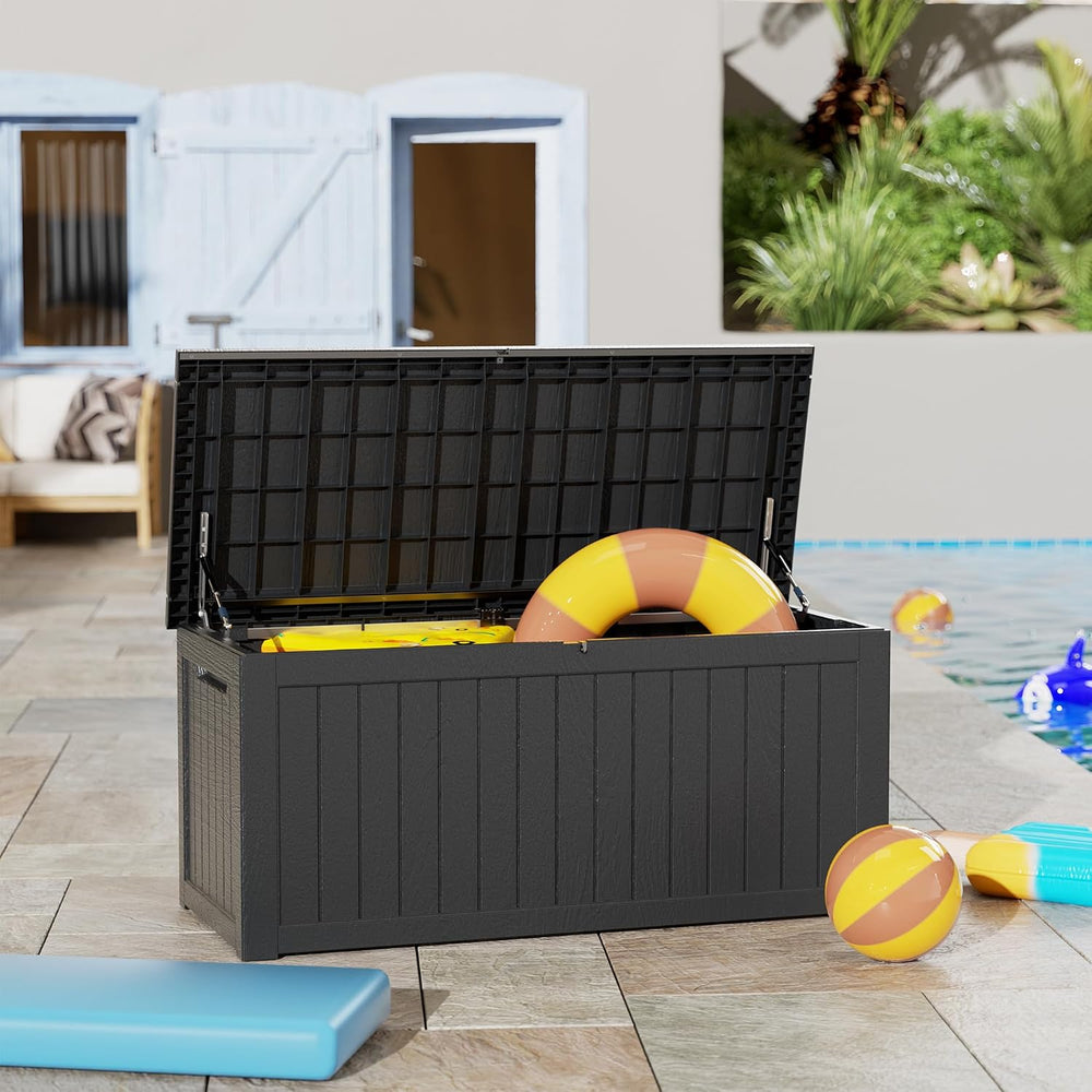 270 Gallon Outdoor Storage Box Waterproof, Lockable Resin Deck Box Large, Pat...