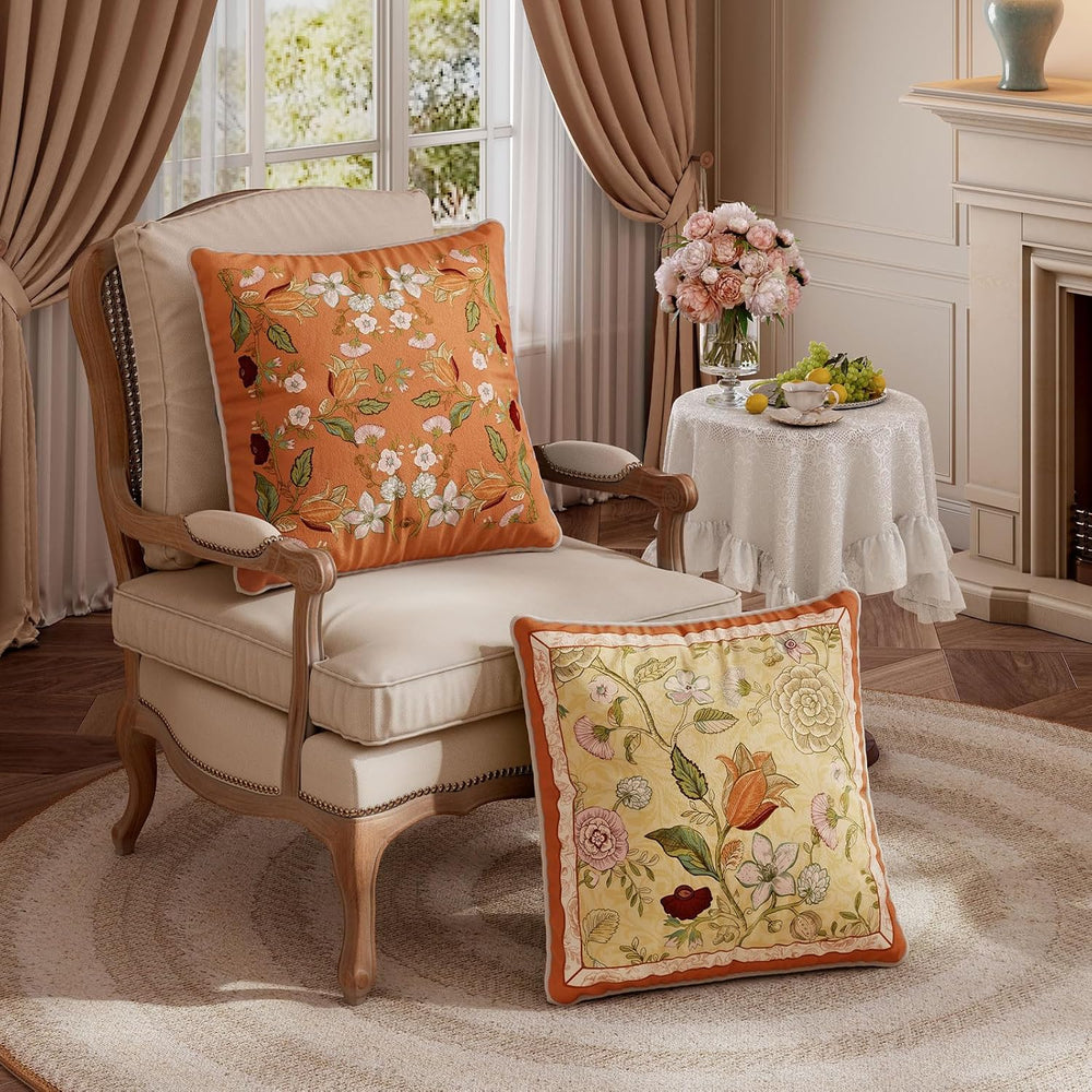 Vintage Burnt Orange Floral Pillow Cover 18x18, Terracotta Bell