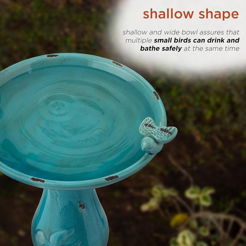 Alpine Corporation 25" Tall Outdoor Ceramic Antique Pedestal Birdbath wi...