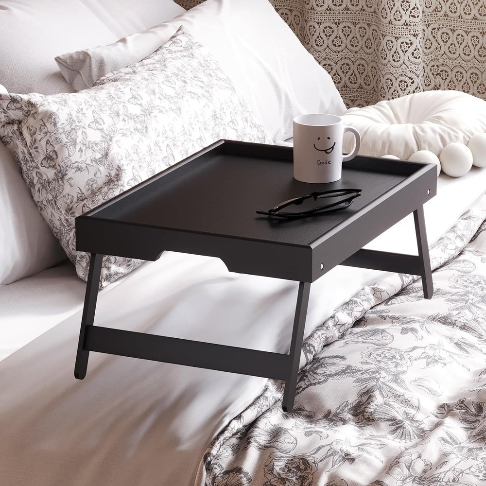 Fibogollo 4 Pack Bamboo Bed Tray Table with Folding Legs,Breakfast Trays,Serv...