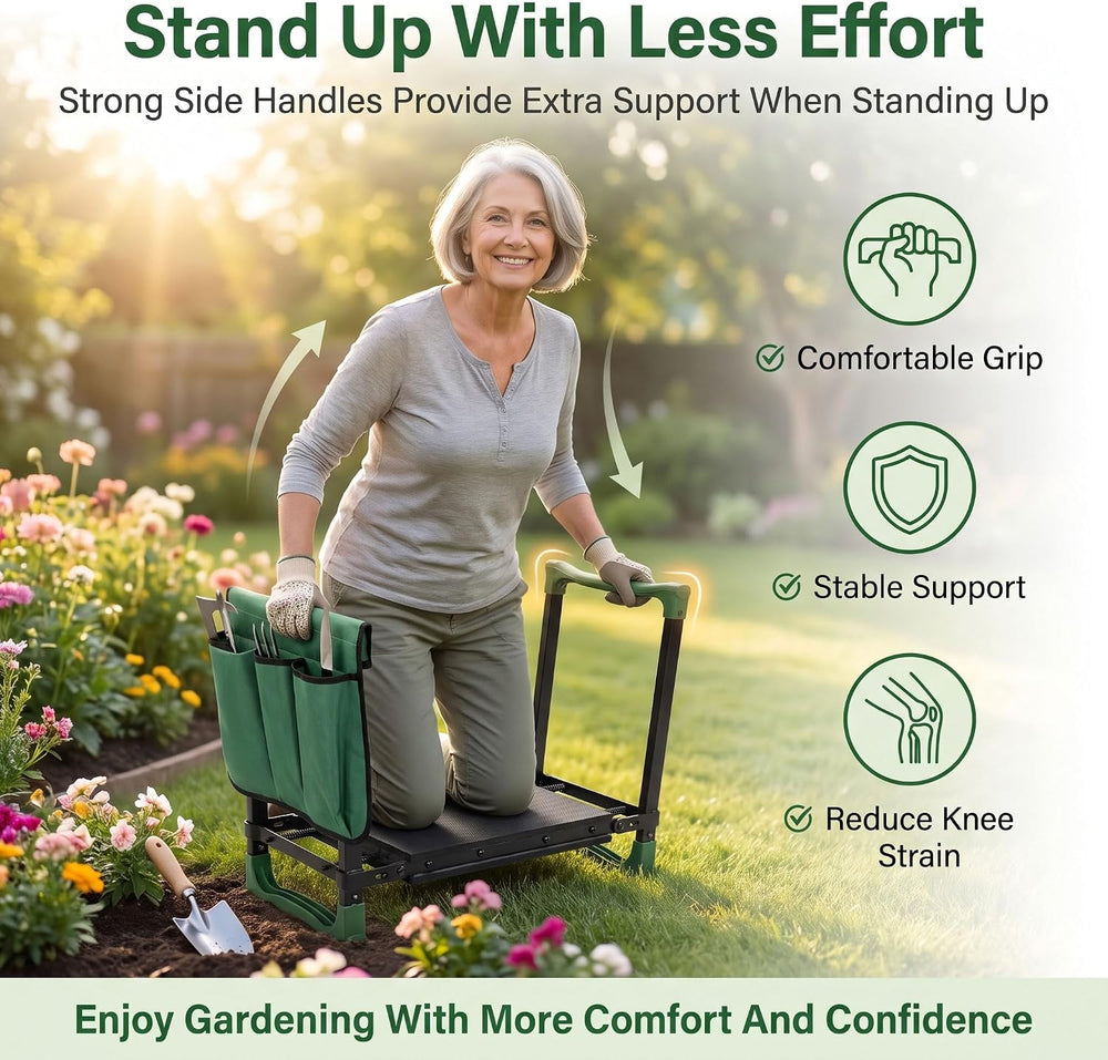 Garden Kneeler and Seat, Heavy Duty Foldable Garden Stool with Anti-Tip Outwa...