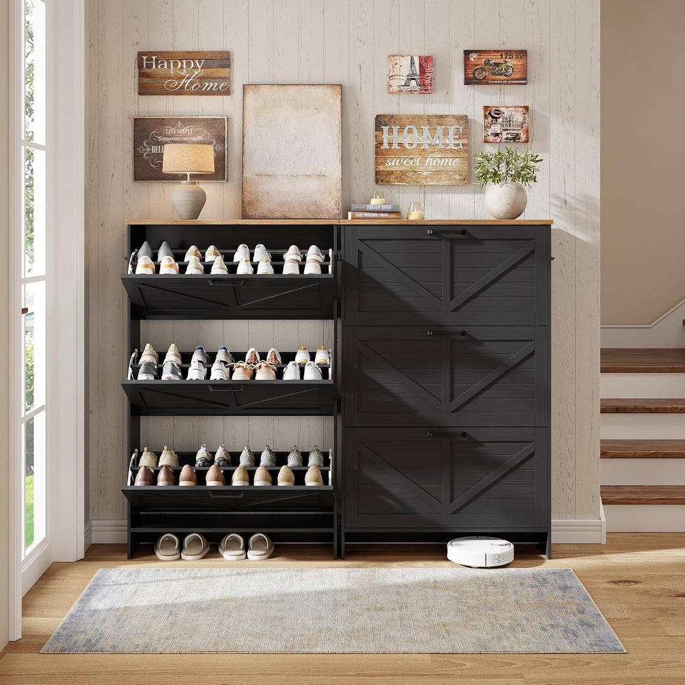 Nicetree Shoe Storage Organizer with 3 Flip Drawers, Freestanding Fluted Acce...