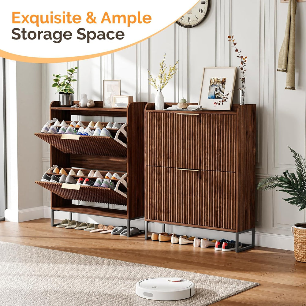 VINGLI Fluted Shoe Cabinet Storage for Entryway,Hidden Shoes Storage Cabinet ...
