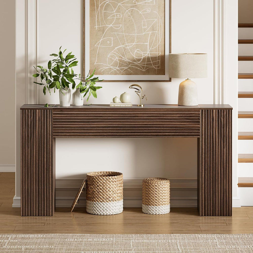 fabato 61” fluted long console table with 2, close-up detail