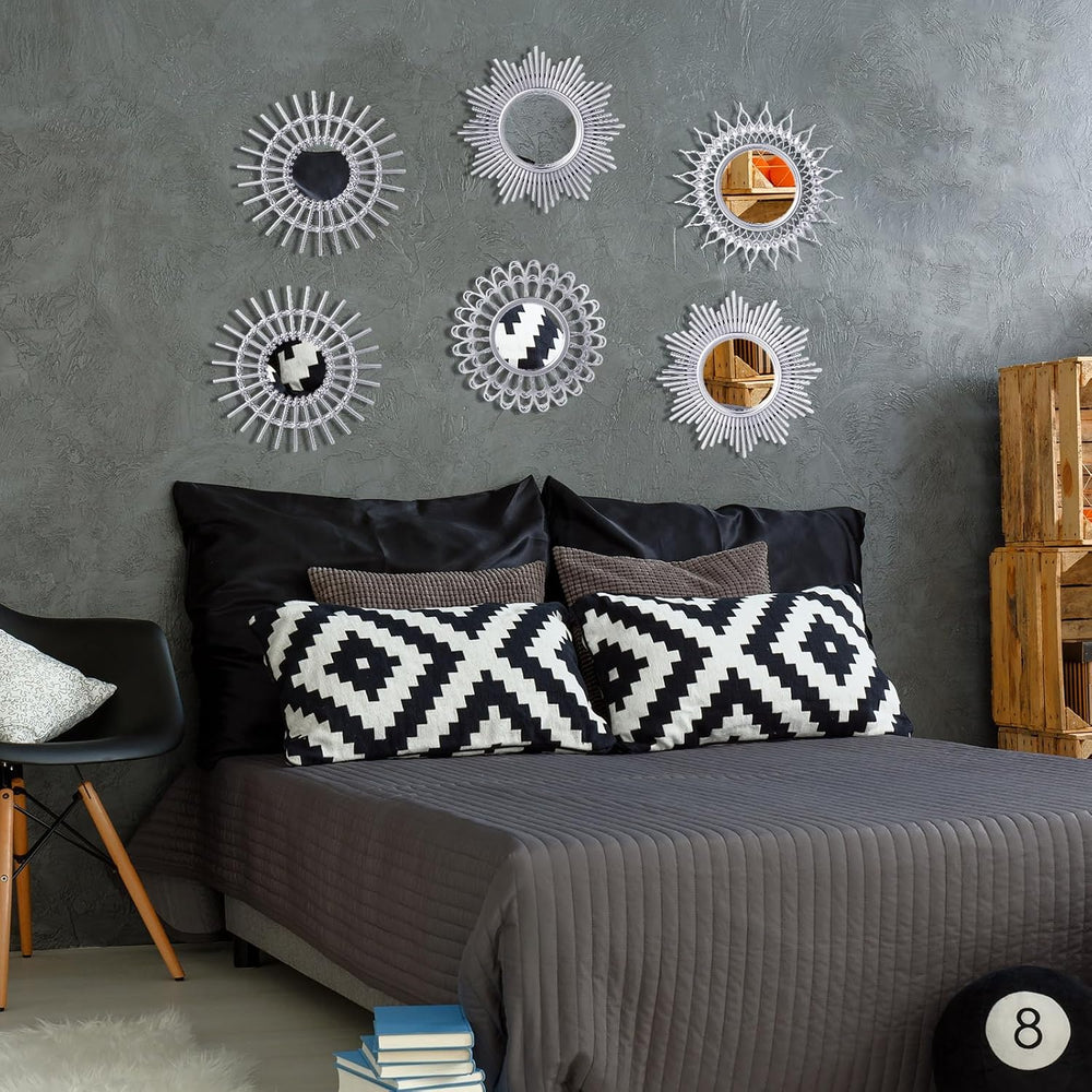 Namalu 6 Pcs Sunburst Round Mirror for Wall Decor, Classic, Silver