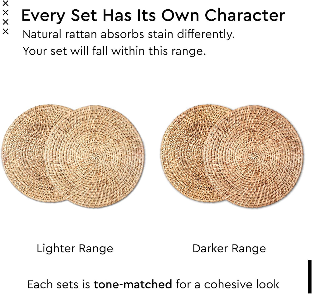 Encasa XO Rattan Placemats, Woven Wicker Table Mats 12" Natural