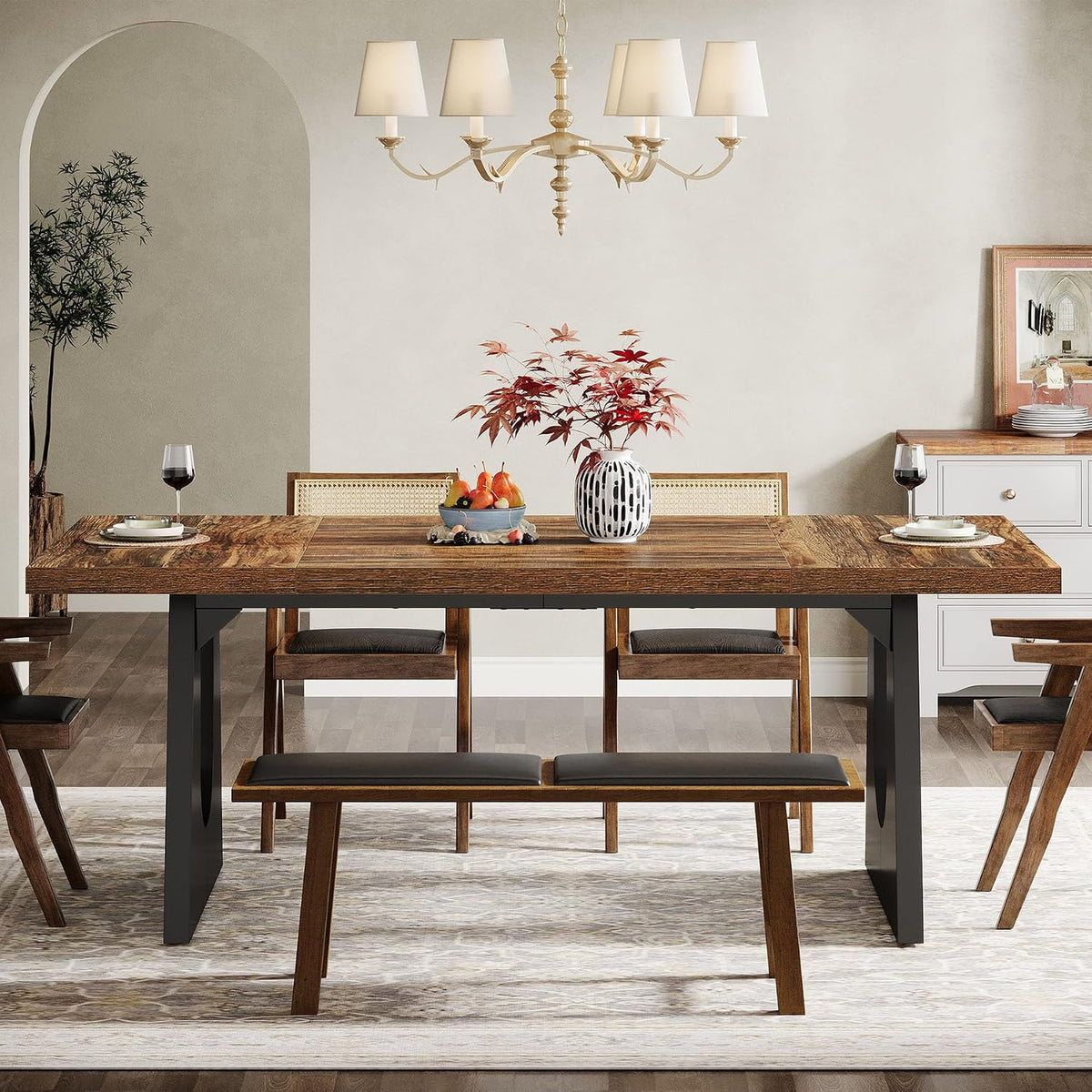 Tribesigns 70.86" Rectangular Dining Table for 6-8 (Dark Brown) | Rustic Farmhouse Kitchen Table with Wooden Legs for Dining Room