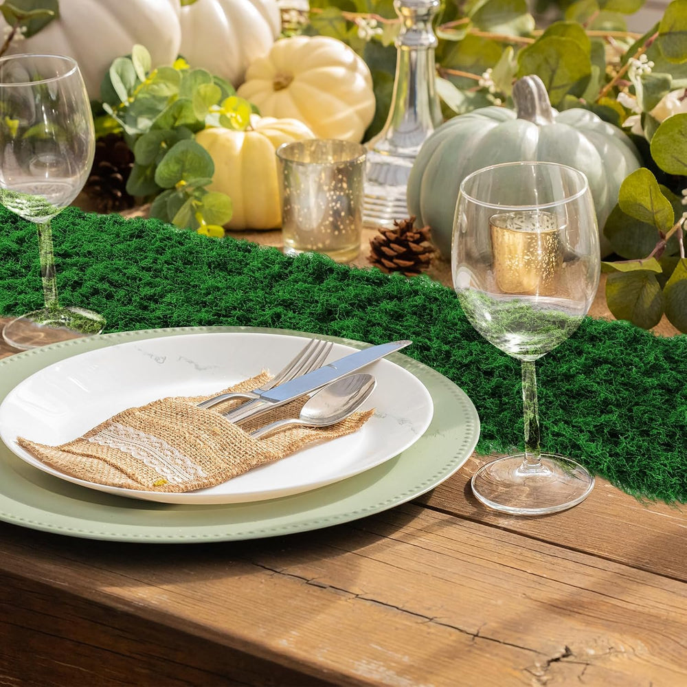 2 Artificial Moss Table Runner Halloween Enchanted Party Decor, Dark Green