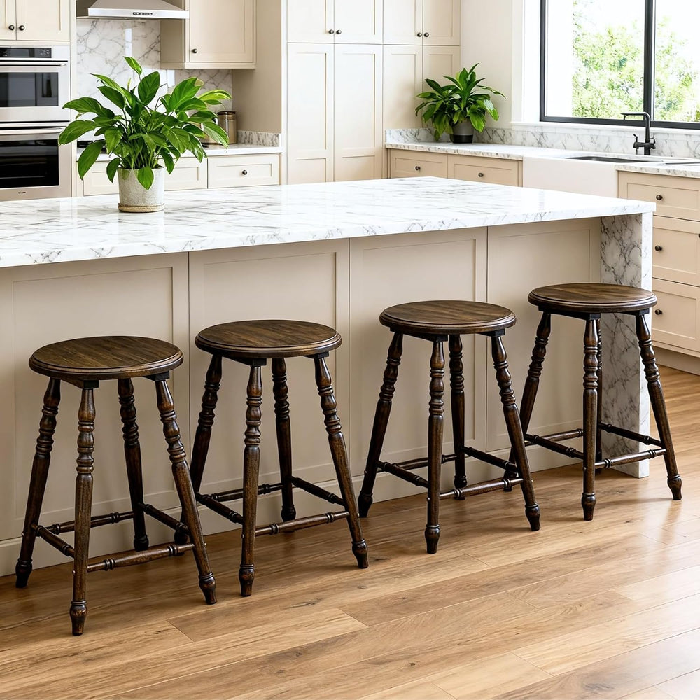chairus 24" Backless Round Counter Height Bar Stools Set of 2, Dark Brown