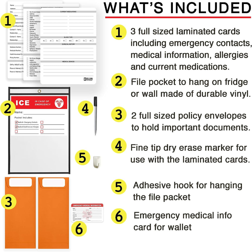 Emergency Medical Information Kit for Fridge – “File of Life” Style Magnet Pa...