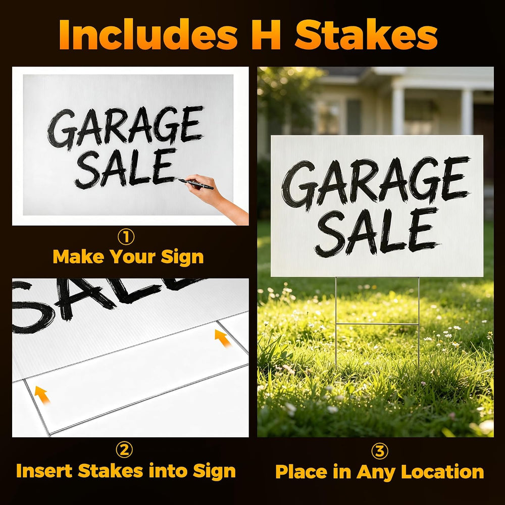 24 x 36 Inch Plastic Blank Yard Signs with Stakes - 4mm Extra Large Corrugate...