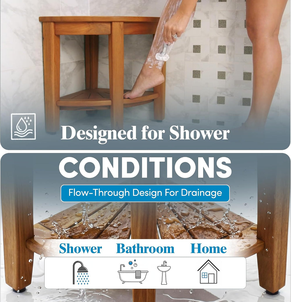 AquaTeak Kai Corner 15.5" Teak Shower Bench & Premium Teak Oil