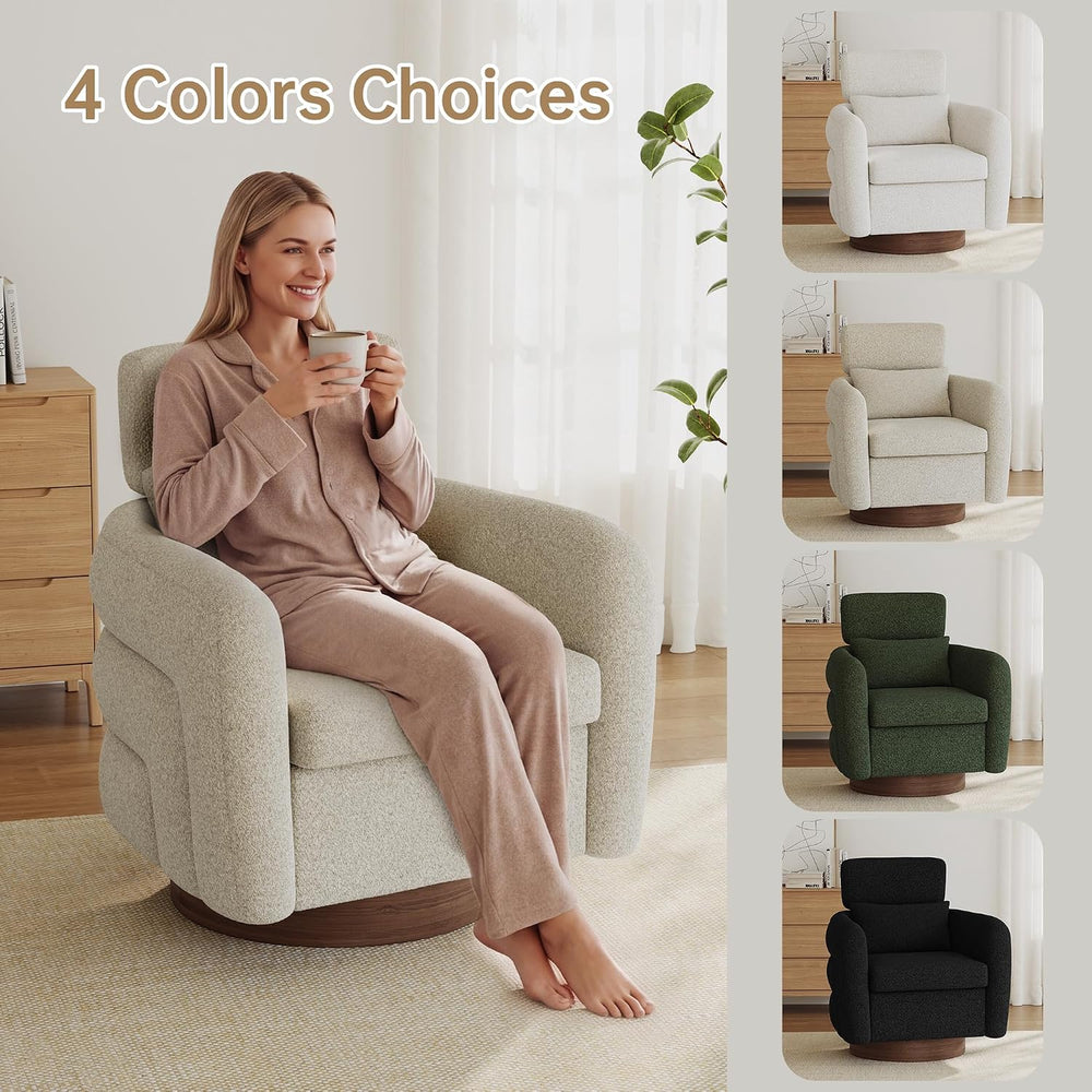 360 Degree Swivel Accent Chair with Adjustable Headrest, Camel