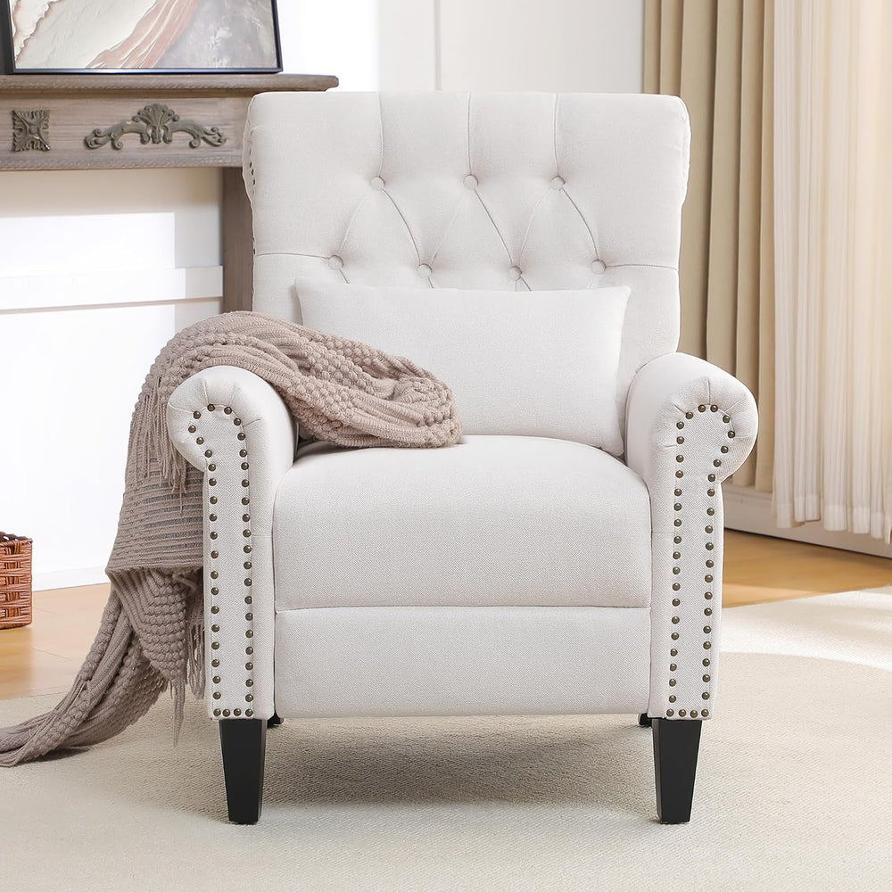 Pushback Recliner Chair, Accent Push Back Chair with Adjustable Footrest, Lin...