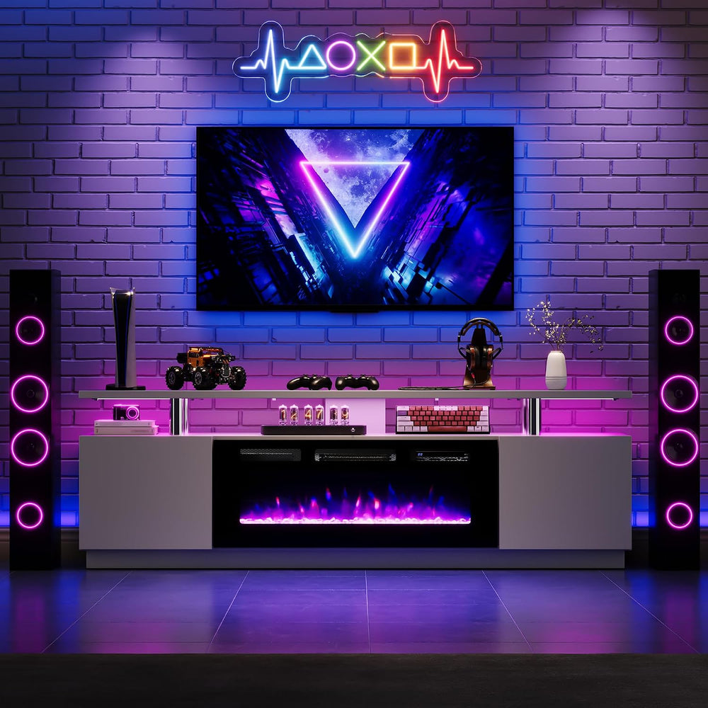 GarveeTech Led Fireplace TV Stand 70 in, Modern Electric Fireplace TV Stand w...