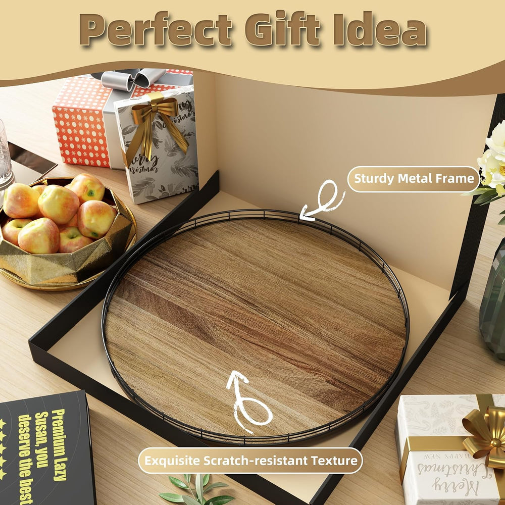 Acacia Wood 21" Lazy Susan Turntable Organizer for Table Top, Farmhouse ...