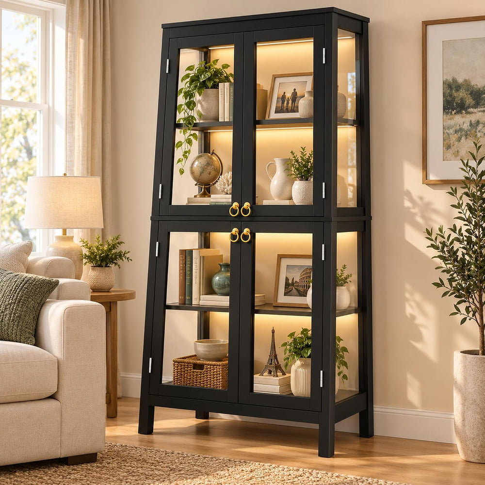 kepptory 4-Tier Display Cabinet with Glass Doors for Collectibles