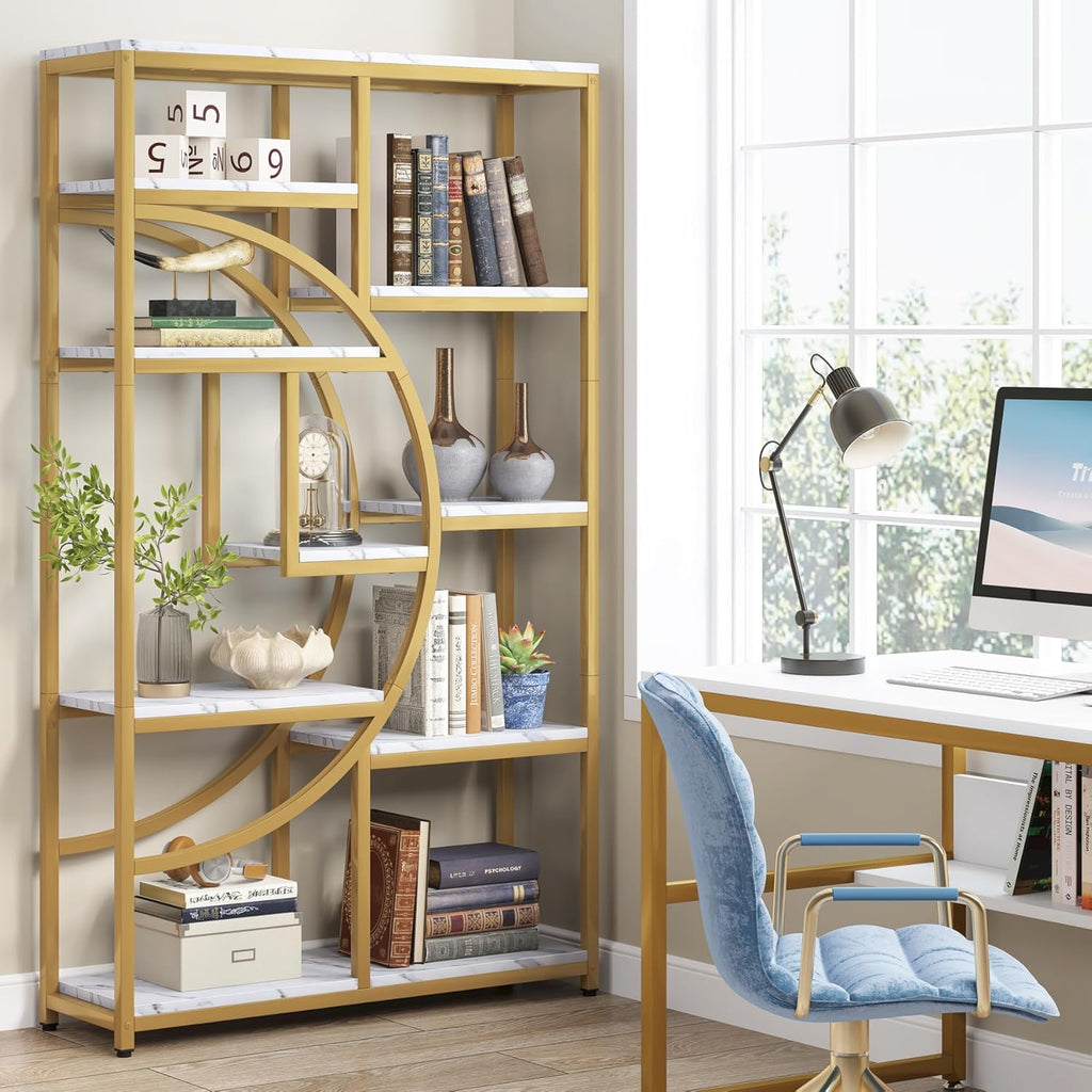 Tribesigns Industrial Bookshelf Bookcase with 9 Open Shelf (Gold)