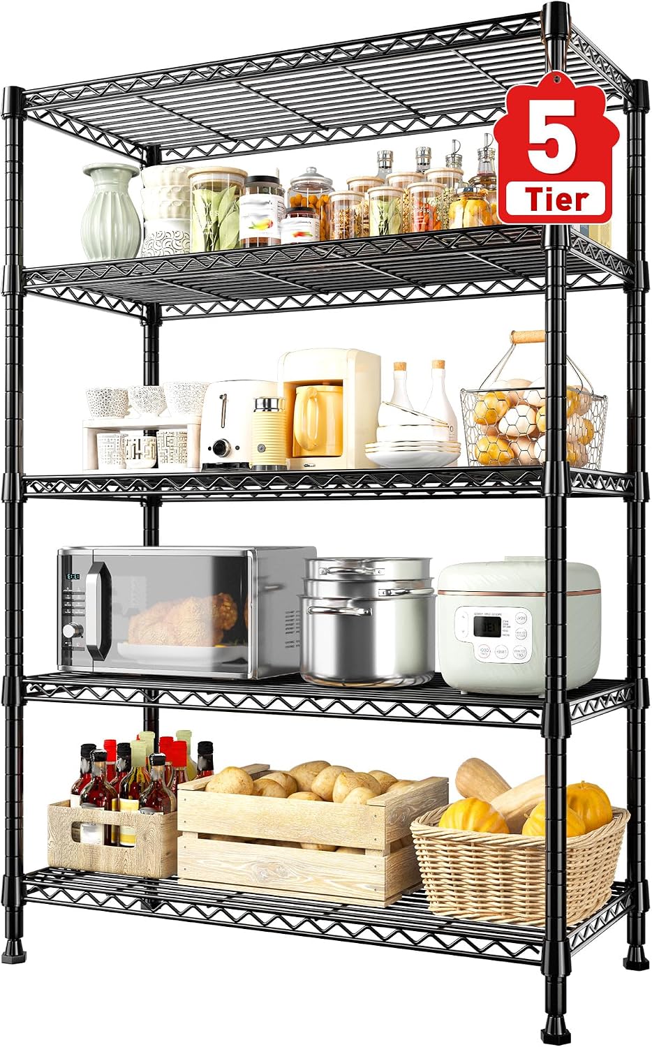 REIBII 31.5" W 5-Tier Storage Shelves, 1000 lbs, Adjustable, for Pantry