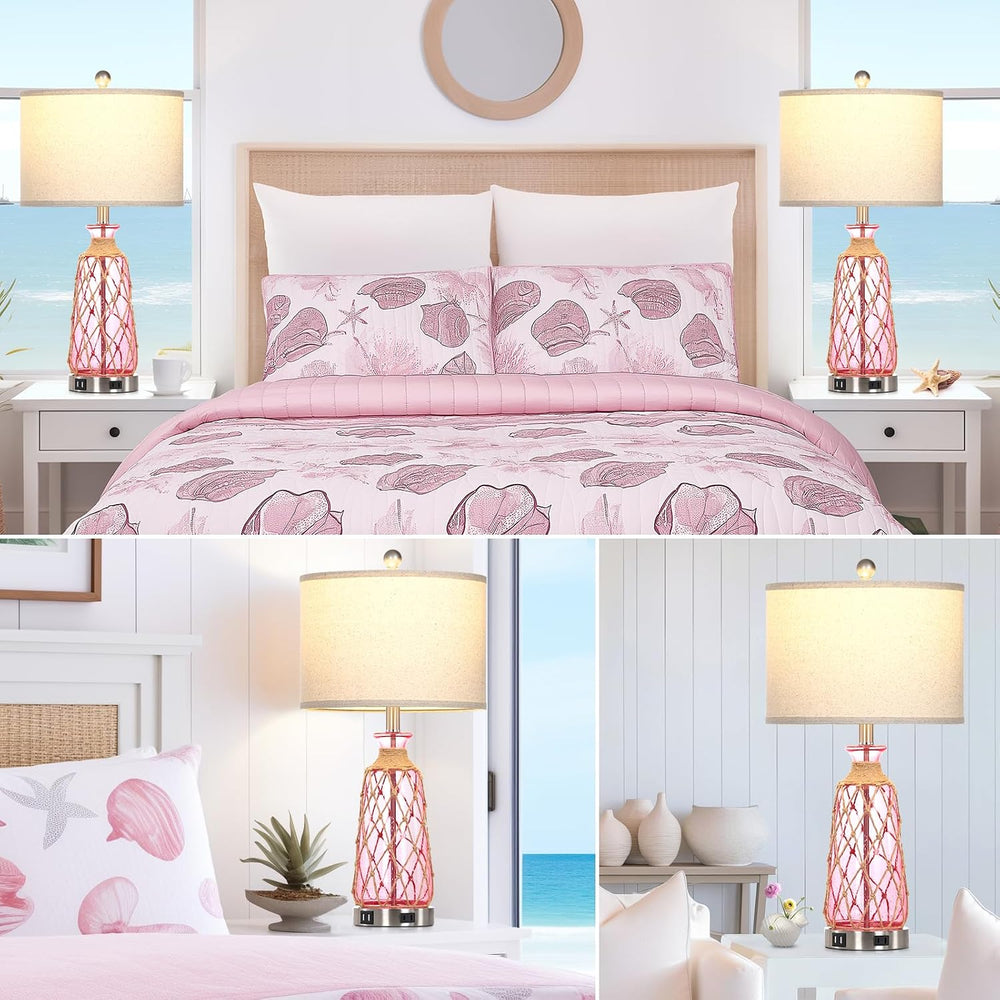 Ruzectt 25.5" Coastal Glass Table Lamps Set of 2, 3-Way Dimmable Touch C...