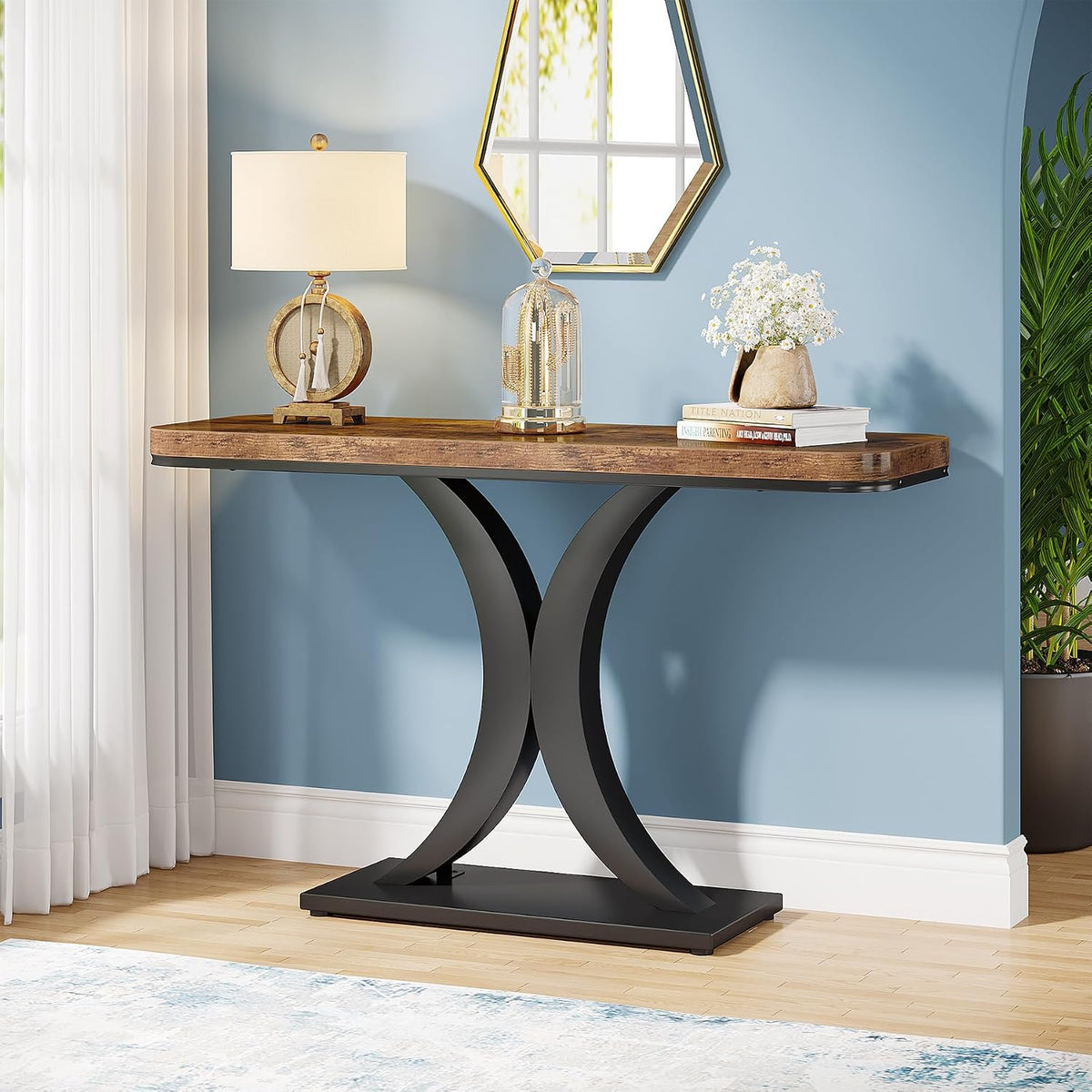 Tribesigns Industrial Console Table, 40 inch Narrow Entryway Foyer Table with Geometric Base, Rustic Hallway Accent Table for Living Room, Entrance