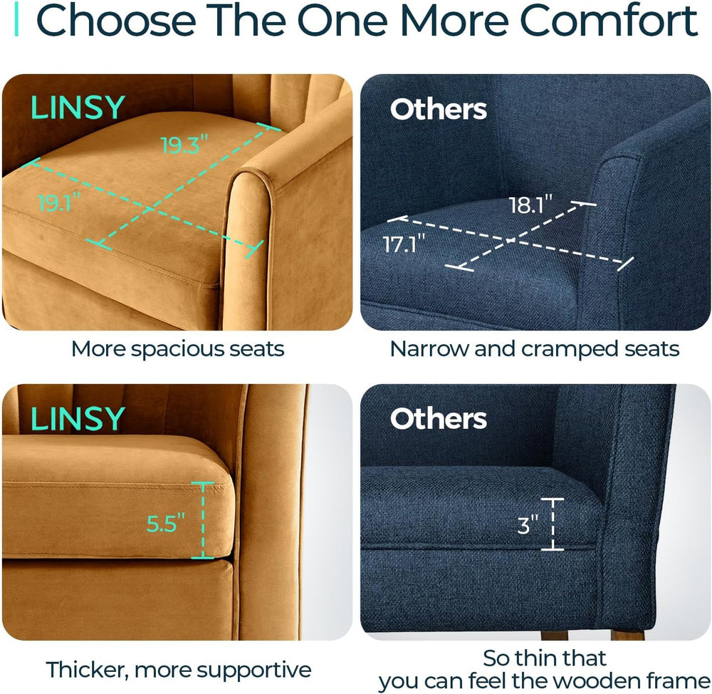 LINSY 360° Swivel Accent Chairs Set of 2, Modern Velvet Chair with Ottoman, C...