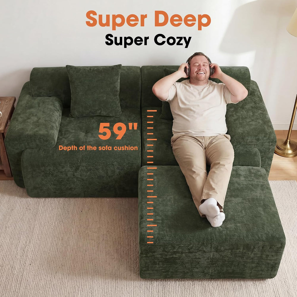 Modular Loveseat Couch with Ottoman, 60" Deep Seat Boneless Sofa