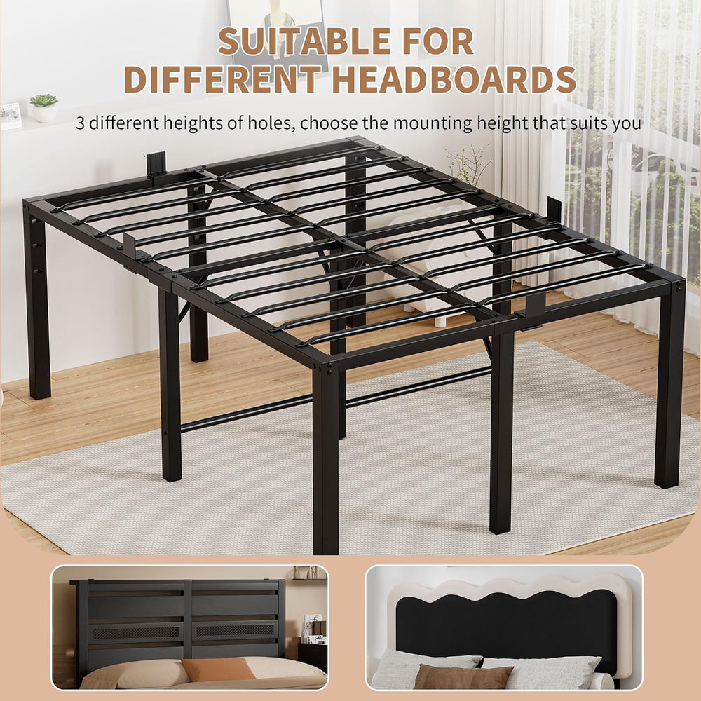 24 Inch Queen Size Tall Bed Frame, 3500 LBS Metal Platform Bed Frame, Black