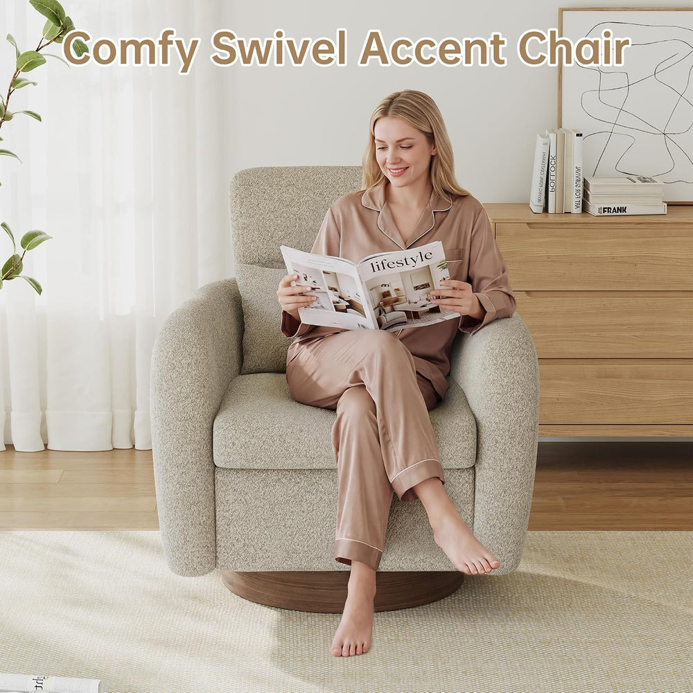 360 Degree Swivel Accent Chair with Adjustable Headrest, Camel