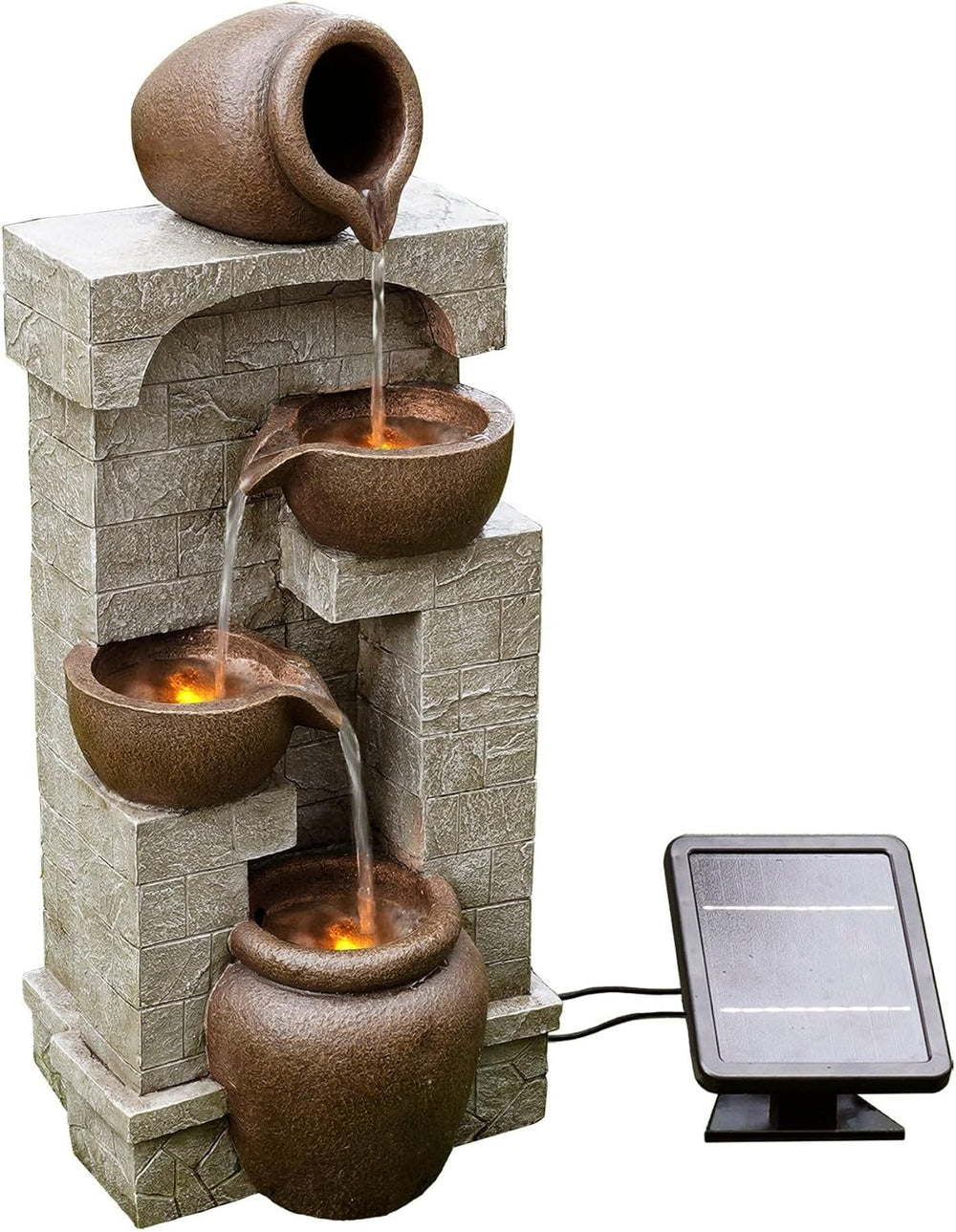 Teamson Home 28 in. Cascading Bowls and Stacked Stones LED Outdoor Water Foun...