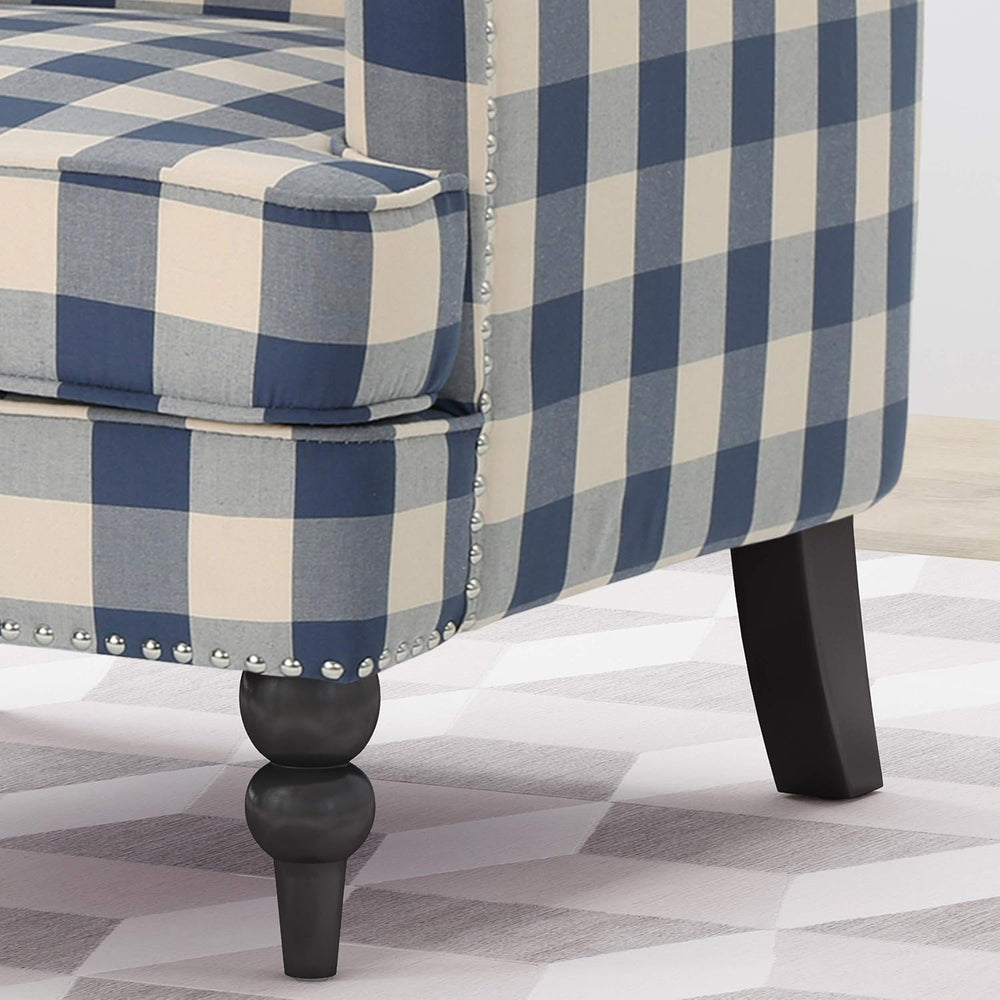 Christopher Knight Home Evete Tufted Fabric Club Chair, Blue Checkerboard, Da...