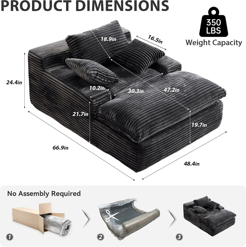 67" Oversized Boneless Chaise Lounge Chair Indoor, Grey