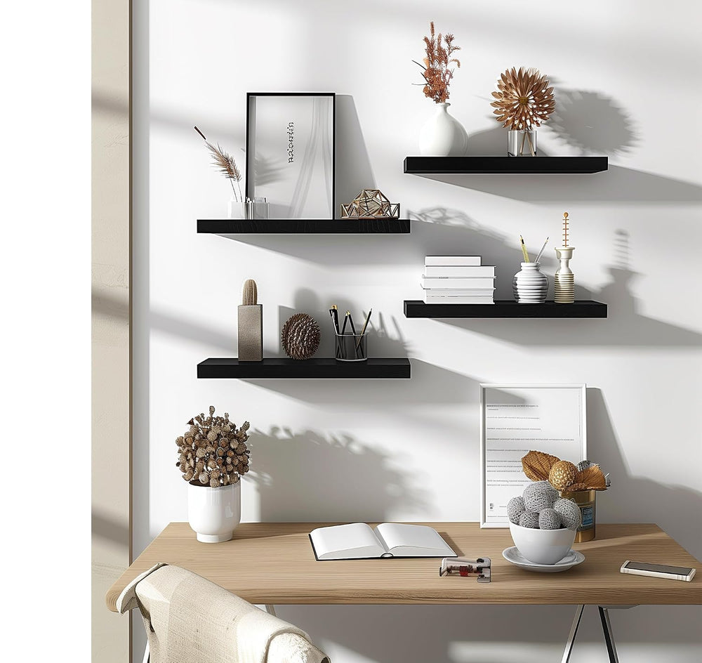 PHPH Wood Floating Shelves for Wall, Wooden Wall Shelves for Bedroom, Set of ...