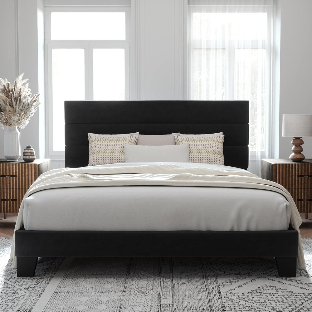 Allewie King Size Platform Bed Frame with Velvet Upholstered Headboard