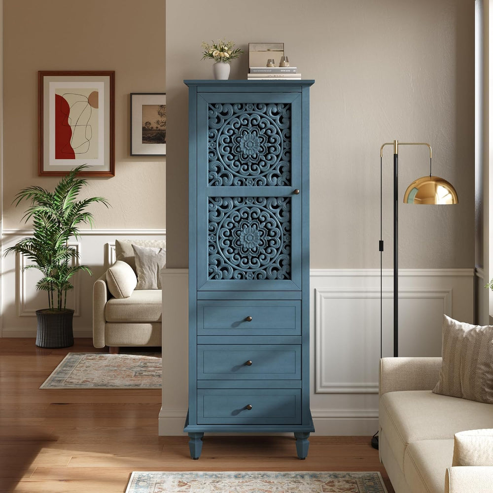 Accent Cabint with Doors, 63" Tall Vintage Storage Cabinet Blue